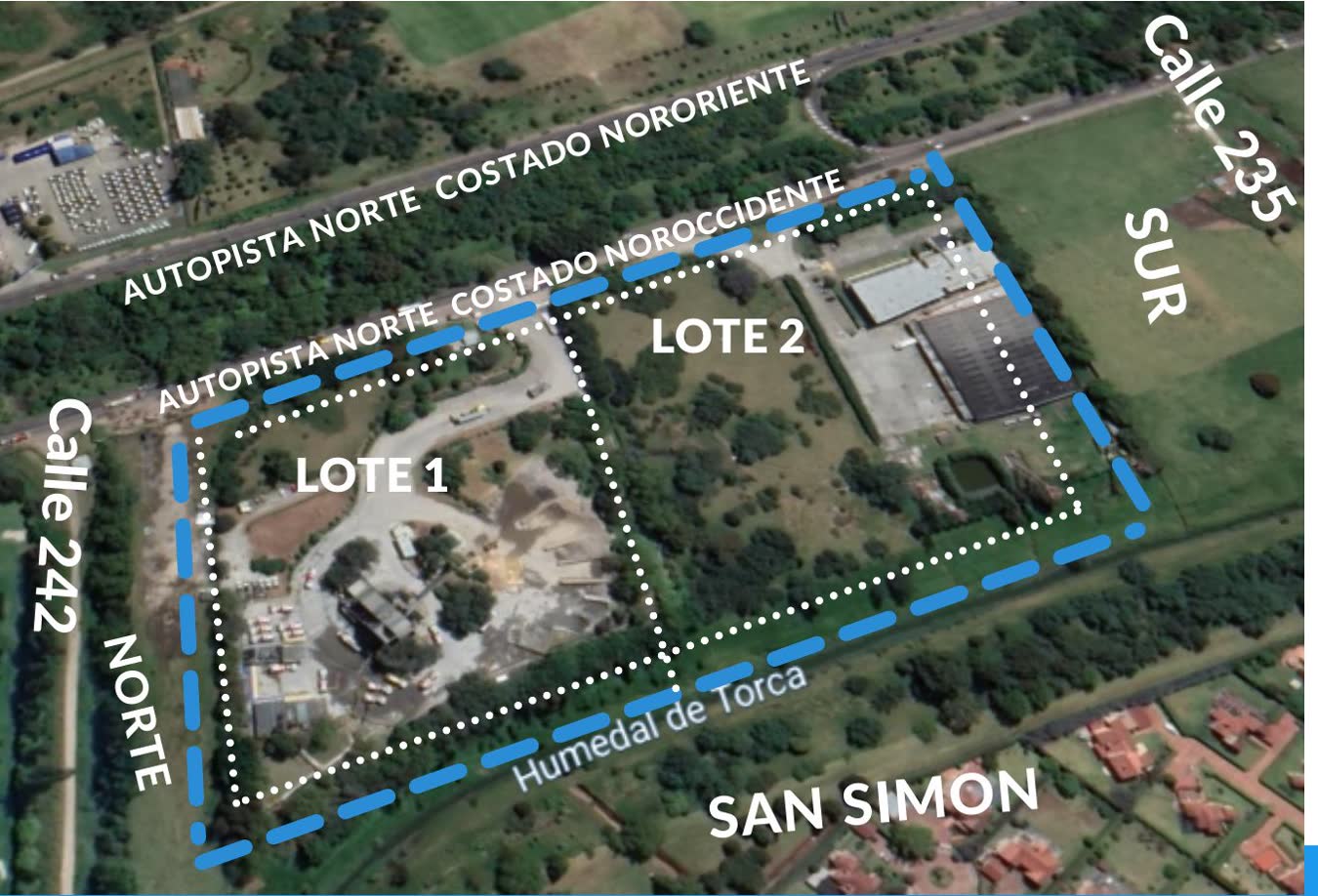 Aérea de los dos lotes con los linderos marcados