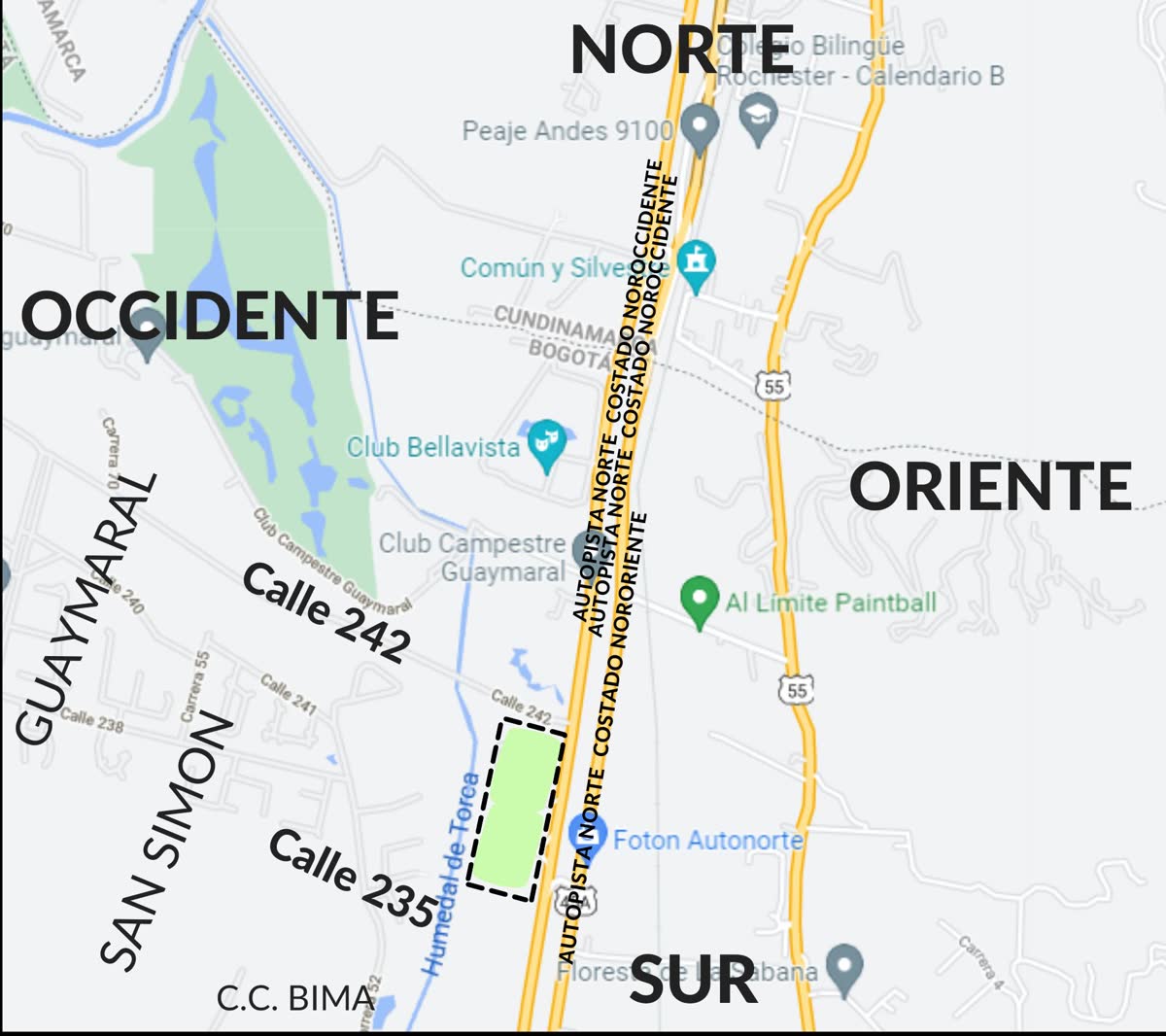 Mapa de ubicación del lote sobre la Autopista Norte